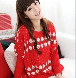 Strawberry Print Sweater Red - One Size