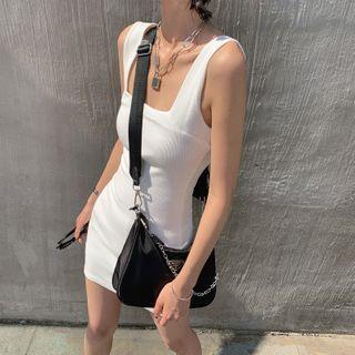 Sleeveless Square-neck Mini Sheath Dress