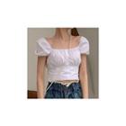 Square-neck Puff-sleeve Blouse White - One Size