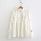 Lettering Ruffle Trim Blouse Off-white - One Size