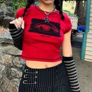 Eye Printed Round Neck Top With Arm Sleeve