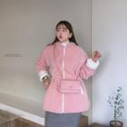 Hooded Drawcord-waist Sherpa-fleece Jacket Pink - One Size