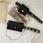 Faux Leather Grommet Belt With Pouch
