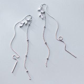 Rhinestone Leaf 925 Sterling Silver Threader Earring 1 Pair - S925 Silver - White - One Size