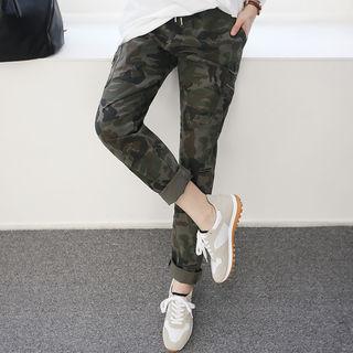 Drawstring-waist Camouflage Tapered Pants