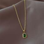 Rhinestone Pendant Stainless Steel Necklace Emerald - One Size