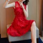Sleeveless Feather A-line Cocktail Dress