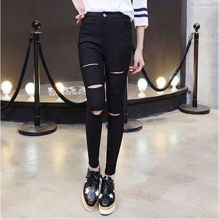 Ripped High-waist Skinny Pants