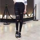 Ripped High-waist Skinny Pants