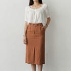 Band-waist Slit-side Linen Skirt