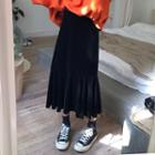 Midi Ruffle Trim Velvet Skirt