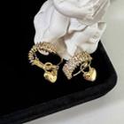 Heart Alloy Rhinestone Dangle Earring Type A - 1 Pair - Gold - One Size