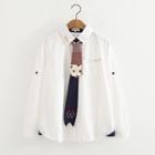 Shirt With Cat Embroidered Neck Tie