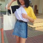 Cut Out Color Block Elbow-sleeve T-shirt
