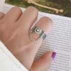 925 Sterling Silver Smiley Chained Ring A2 - One Size