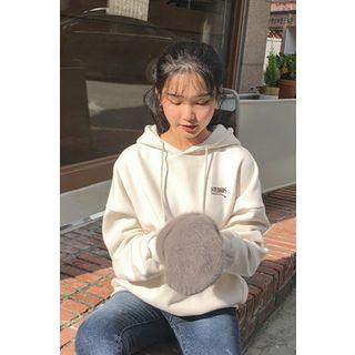Letter Fleece-lined Hoodie Ivory - One Size