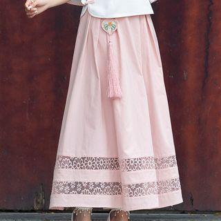 Lace Trim Maxi A-line Skirt