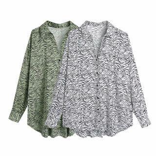 Long-sleeve Animal Print Loose-fit Shirt