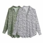 Long-sleeve Animal Print Loose-fit Shirt