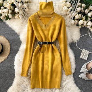 High-neck Pointelle-knit Dress