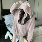 Bear Ear Hooded Zip Fleece Jacket Light Pink - One Size