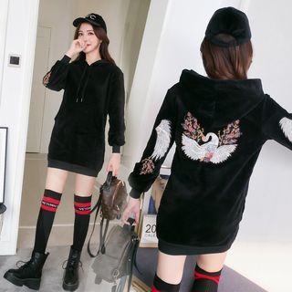 Embroidered Velvet Mini Hoodie Dress