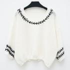 Patterned Trim 3/4-sleeve Knit Top
