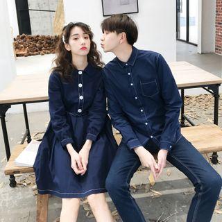 Couple Matching Long-sleeve Denim Shirt / Mini A-line Dress