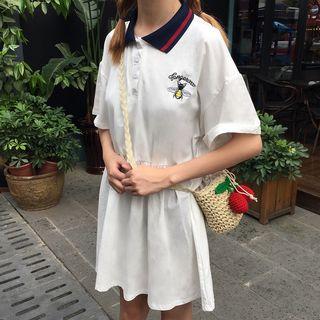 Bee Embroidered Short Sleeve Polo Shirtdress