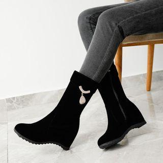 Rhinestone Mid-calf Hidden-wedge Boots
