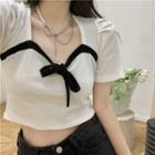 Short-sleeve Bow T-shirt White - One Size