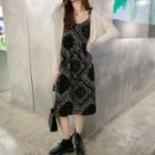 Spaghetti Strap Paisley Print Midi Shift Dress / Cardigan