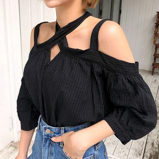 Cold-shoulder Puff-sleeve Blouse