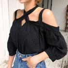 Cold-shoulder Puff-sleeve Blouse