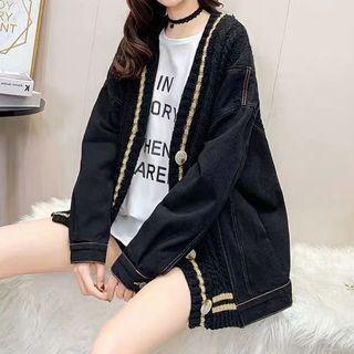 Long-sleeve Denim Panel Cardigan