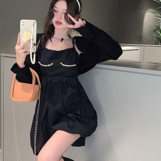Cropped Jacket / Spaghetti Strap Rhinestone Mini A-line Dress