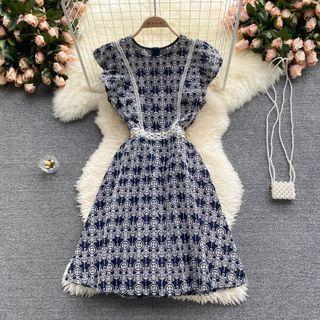 Round-neck Ruffle Embroidered Sleeveless Dress