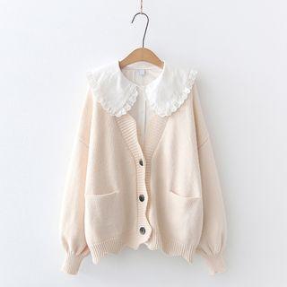 Pocket Detail Cardigan / Lace Trim Blouse