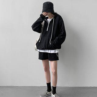 Set: Drawstring-hem Anorak Hoodie + Shorts