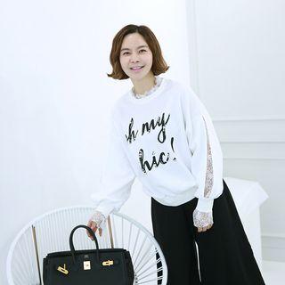 Lace-trim Letter Print Sweatshirt