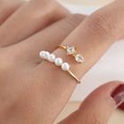 925 Sterling Silver Rhinestone Faux Pearl Wrap Around Open Ring Open Ring - Gold - One Size