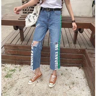 Lettering Cropped Straight-leg Jeans