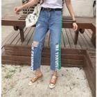 Lettering Cropped Straight-leg Jeans
