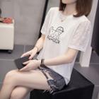 Short-sleeve Embroidered Lace Panel T-shirt