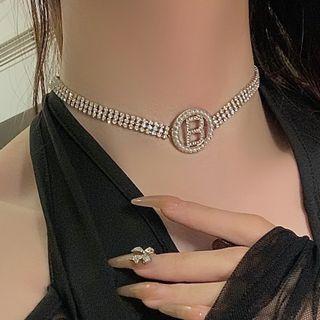 Rhinestone Lettering Choker Silver - One Size