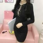 Lace-up Detail Long-sleeve Bodycon Dress