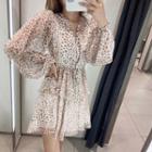 Long-sleeve Leopard Print Tie-waist Mini A-line Dress