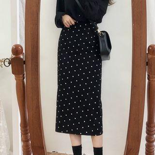 Straight Cut Polka Dot Midi Skirt
