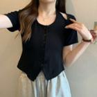 Short-sleeve Halter Button-up Top