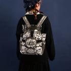 Cartoon Print Faux Leather Backpack Black - One Size